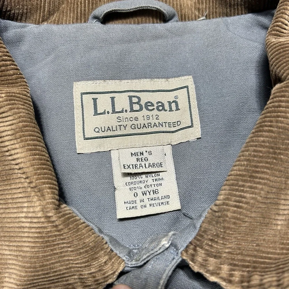 LL Bean Jacket Mens XL Green Canvas Barn Chore Coat Corduroy Cuffs Lined Faded - Picture 7 of 13